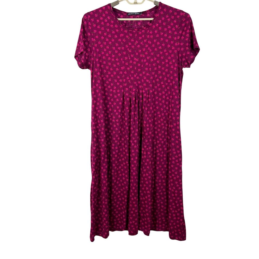 Gudrun Sjoden Pink Printed Midi Dress Large Cotton short sleeve